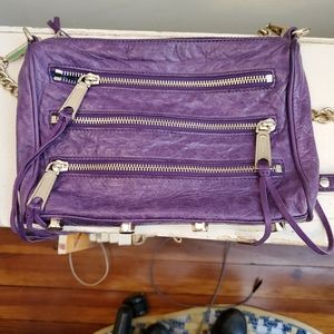 purple Rebecca Minkoff 5 Zip crossbody gold chain